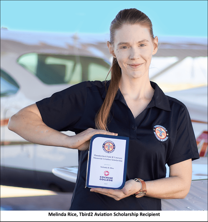 Cochise College Student Receives Thunderbird Field II Veterans Memorial, Inc. Aviation Scholarship Award